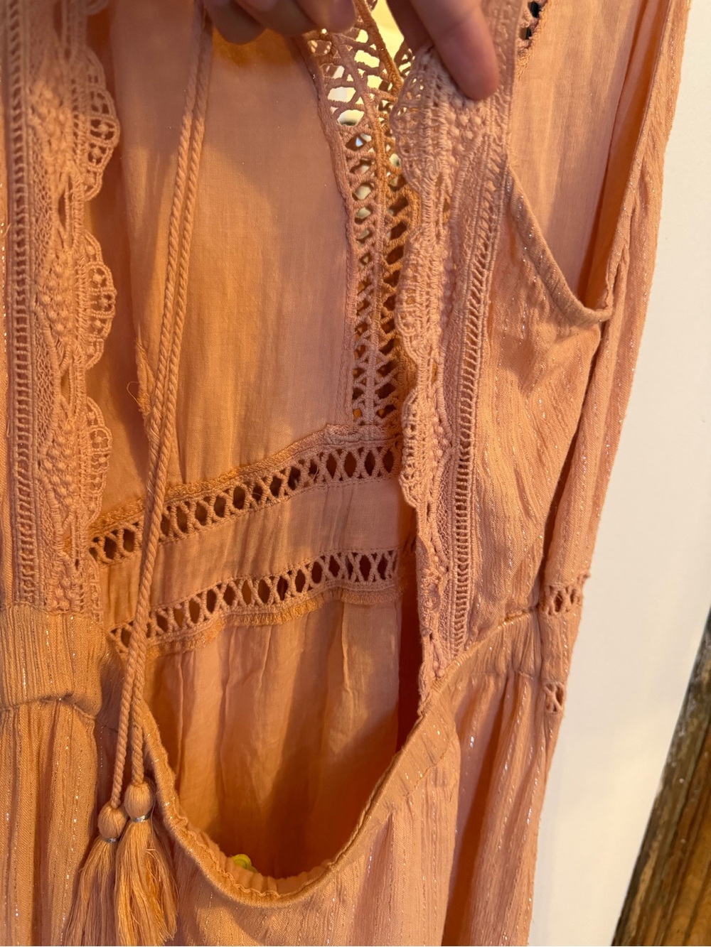 FARM Rio Brasil Authentic Peach Lurex Crochet Maxi Dress - Picture 2 of 8